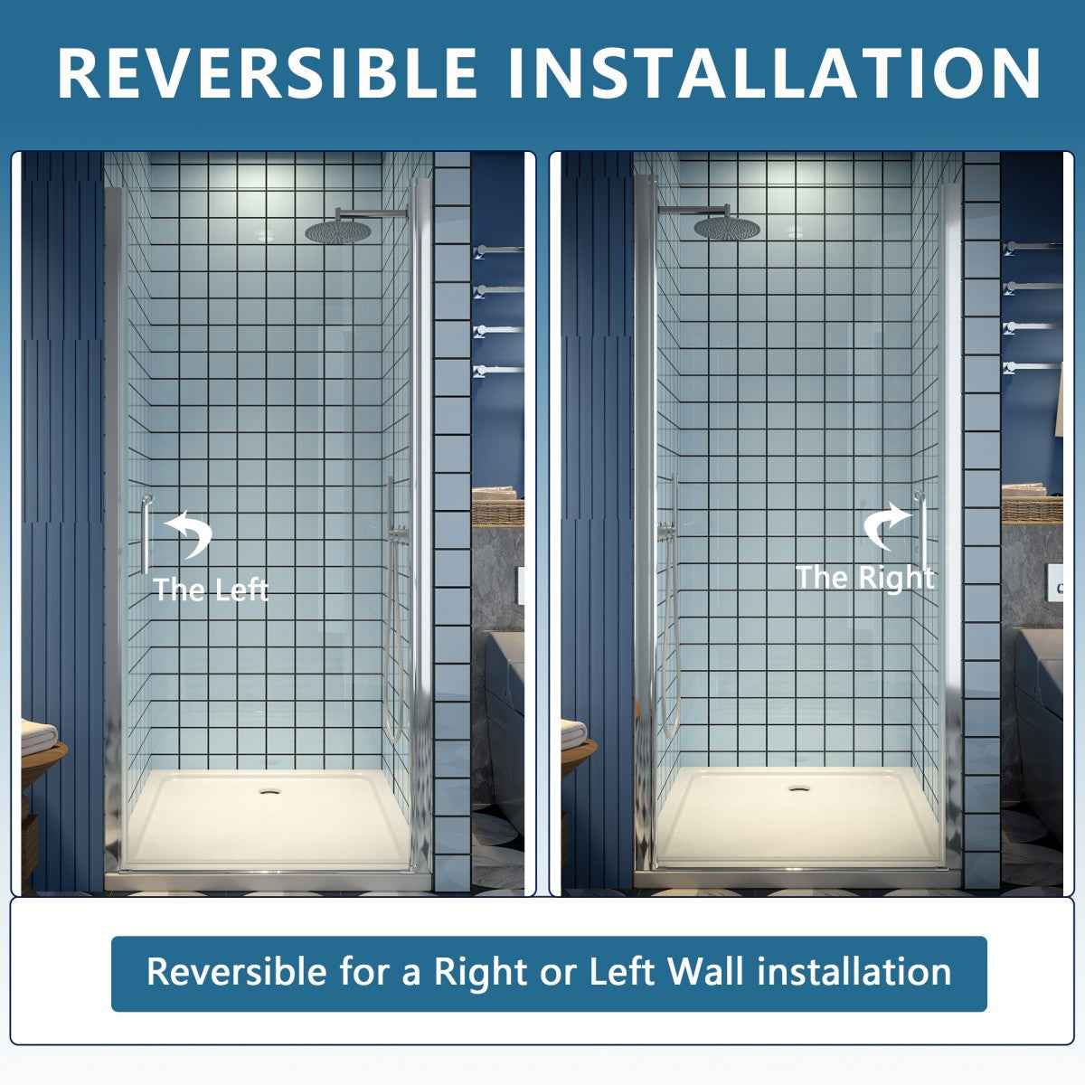 Classy 34-36" W x 72" H Hinged Pivot Semi-Frameless Shower Door Chrome Install Glass Shower Door