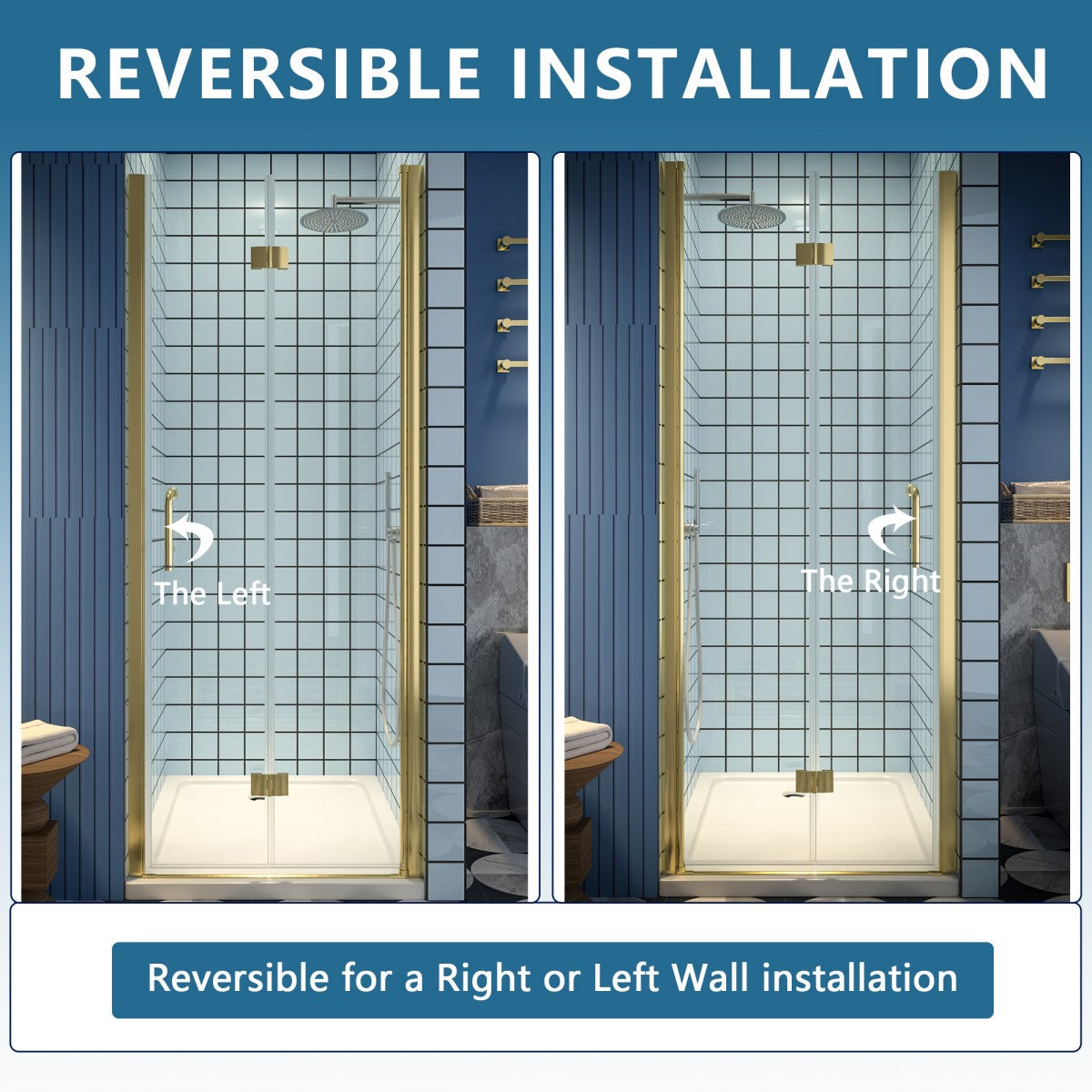 Exbrite Adapt Bifold Shower Door 30-32 in.W x 72 in.H Pivot Swing Shower Doors,Brushed Gold,Tempered Shower Glass