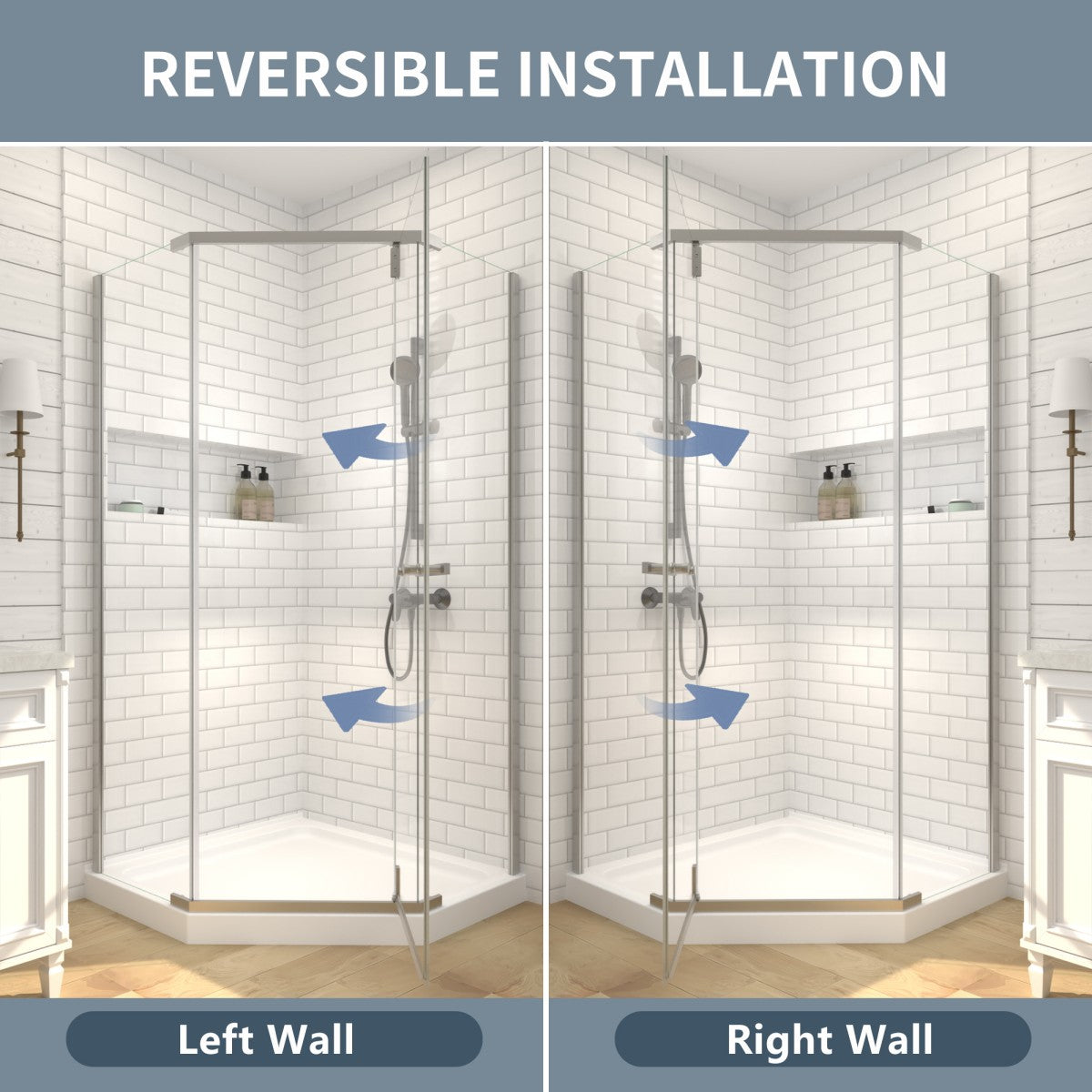 Prism Neo-Angle Frameless Shower Door 36 in. W x 72 in. H Corner Shower Enclosure,6mm Clear Glass,Pivot Shower Doors,Brushed Nickel