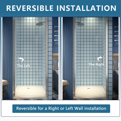 Classy 32-34" W x 72" H Pivot Shower Door Semi-Frameless Hinged In Nickel Install Glass Shower Door - ExBriteUSA