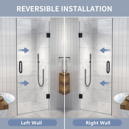 Valor Shower Door 28in.W x 72in.H Semi-Frameless Hinged Shower Door,Shower Room Glass Door with Clear Tempered Shower Glass Panel,Black