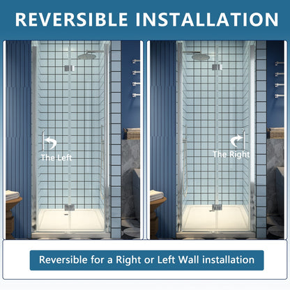 Exbrite Adapt Bifold Shower Door 30-32 in.W x 72 in.H Pivot Swing Shower Doors,Chrome,Clear Tempered Shower Glass - ExBriteUSA