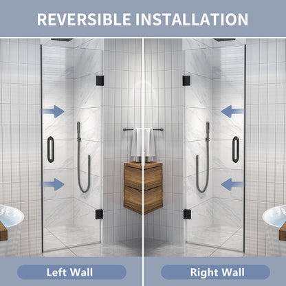 Valor Shower Door 24in.W x 72in.H Semi-Frameless Hinged Shower Door,Shower Room Glass Door with Clear Tempered Shower Glass Panel,Black