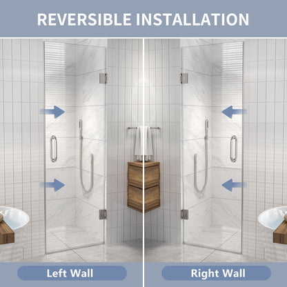 Valor Shower Door 24in.W x 72in.H Semi-Frameless Hinged Shower Door,Shower Room Glass Door with Clear Tempered Shower Glass Panel,Chrome