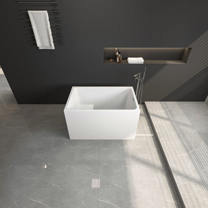 Exbrite 43' Acrylic Freestanding Bathtub with seat,Spacious rectangle Shape, Gloss White Finish, Chrome Overflow & Pop-Up Drain