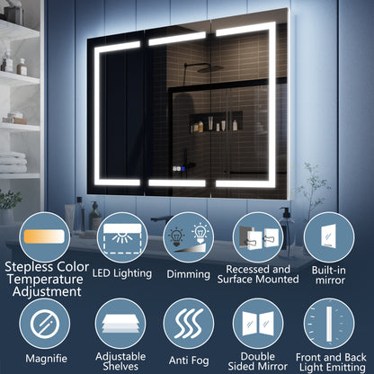 Illusion-B 48" x 36" LED Lighted Inset Mirrored Medicine Cabinet with Magnifiers Front and Back Light
