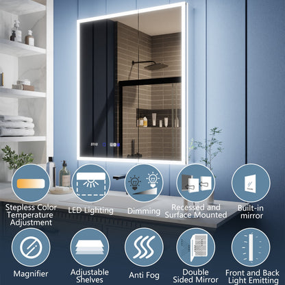 Illusion 60" x 32" LED Lighted Medicine Cabinet with Mirror and Light Magnifiers Front and Back