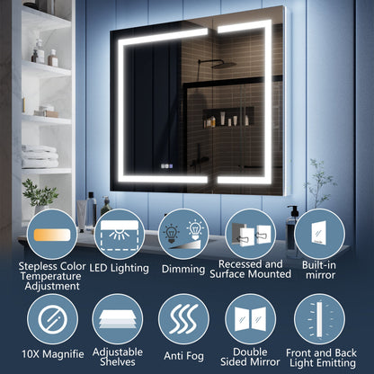 Illusion-B 42" x 36" LED Lighted Inset Mirrored Medicine Cabinet with Magnifiers Front and Back Light