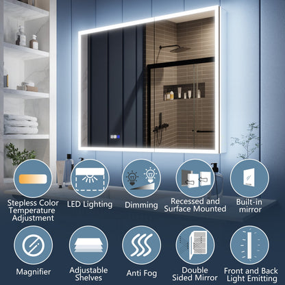 Illusion 40" x 32" LED Medicine Cabinet with Lights, Magnifiers Front and Back Light