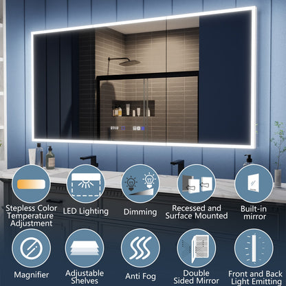 Illusion 72" x 36" LED Lighted Medicine Cabinet with Magnifiers Front and Back Light