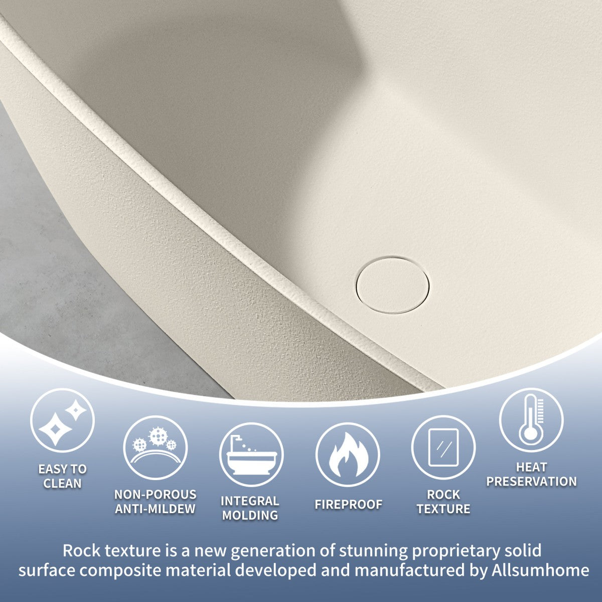 Allsumhome RockX 67" Freestanding Bathtub Modern - Stone Touch in Milky Coffee, Scratch-proof, cUPC Certified Freestanding Bath Tubs