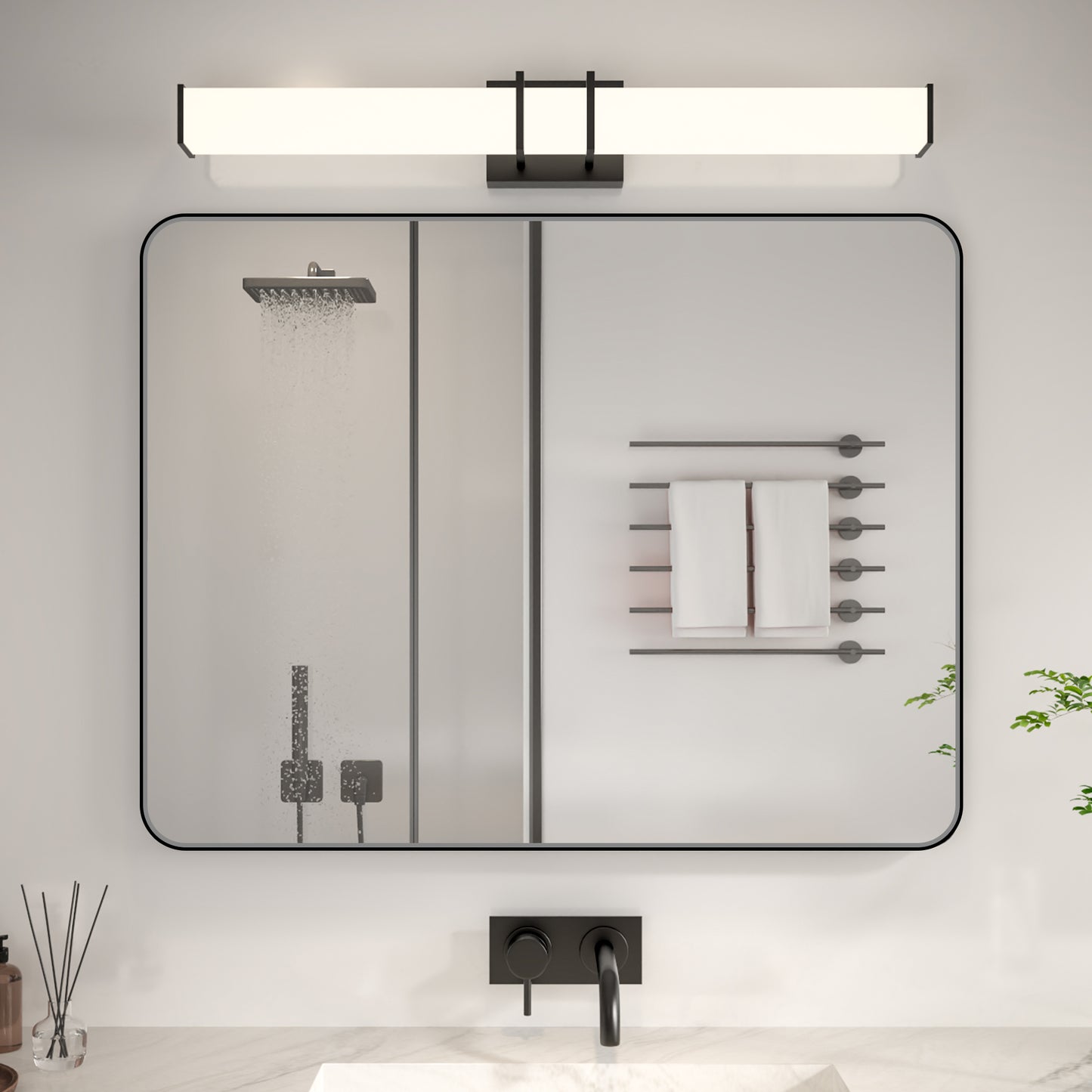 Noir 28" x 36" Vanity Mirror – Modern, Elegant, Rectangular Wall Mirror with Tempered Glass, Shatterproof, Rust-Resistant, Matte Black Frame for Bathroom, Living Room & Hallway