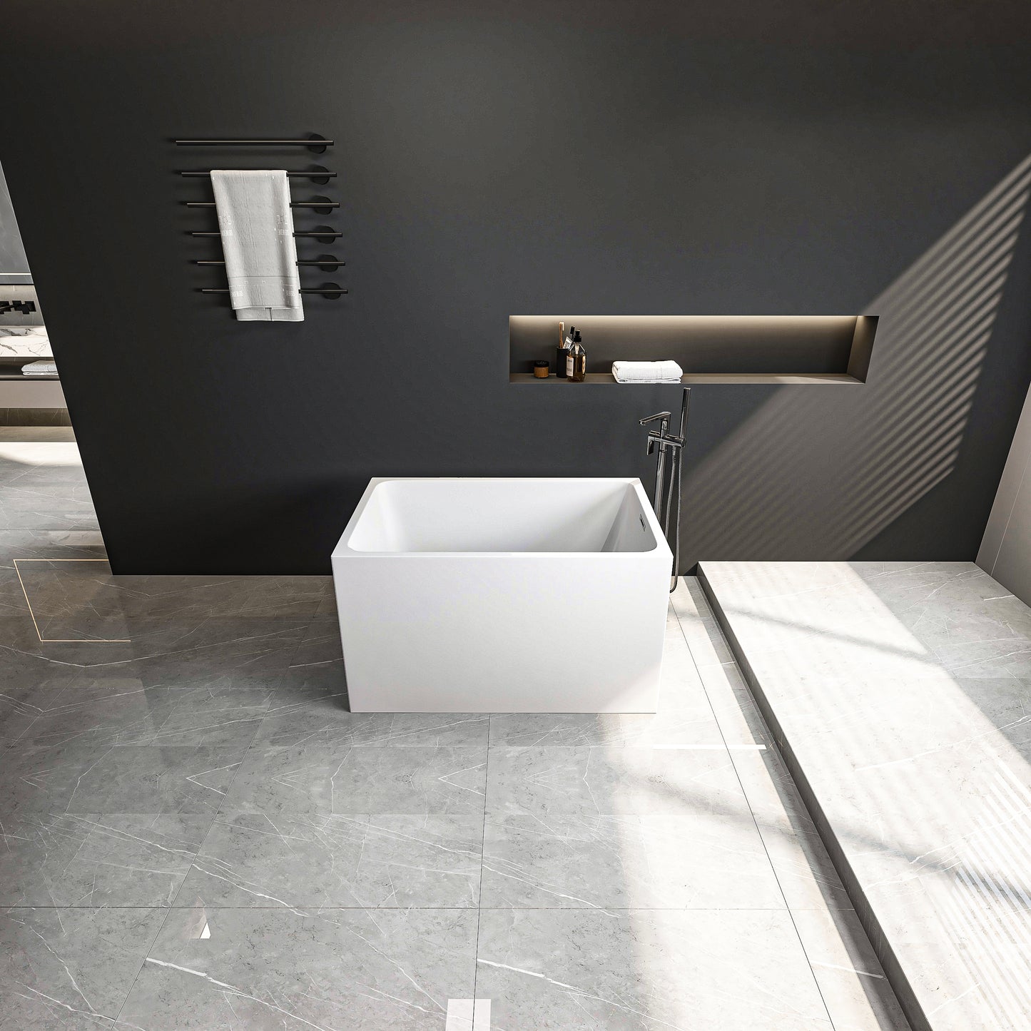Exbrite 43'  Acrylic Freestanding Bathtub ,Spacious rectangle Shape, Gloss White Finish, Chrome Overflow & Pop-Up Drain CUPC Certificate