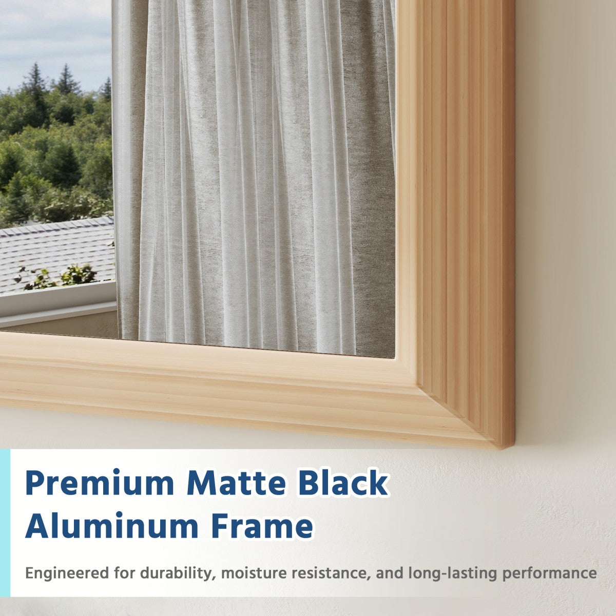 40" x 36" Light Wood Grain Modern, Elegant Rectangular Wall Mirror with Tempered Glass, Shatterproof, Rust-Resistant Light Wood Grain Aluminum Frame for Bathroom, Living Room & Hallway| Nolhurst