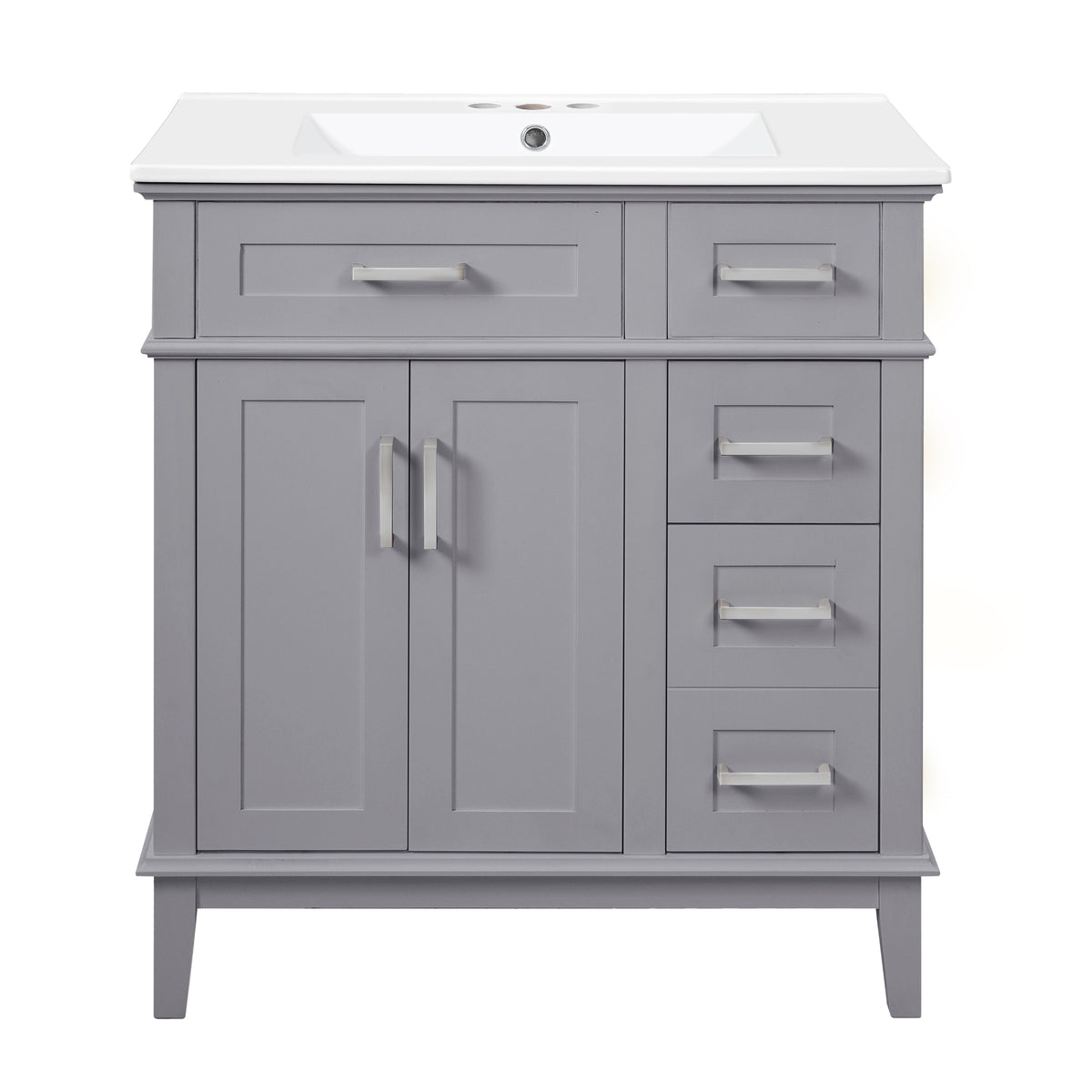 Exbrite 30-Inch Gray Bathroom Vanity with Ceramic Sink and Two Drawers