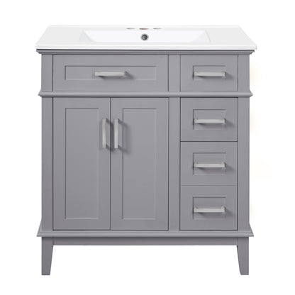 Exbrite 30-Inch Gray Bathroom Vanity with Ceramic Sink and Two Drawers
