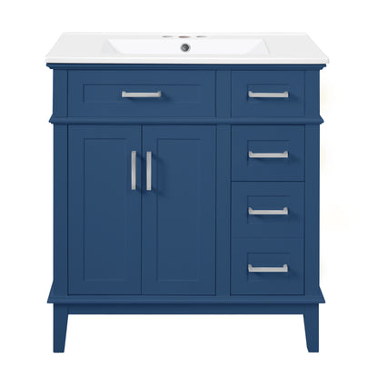 Exbrite 30-Inch Blue Bathroom Vanity with Ceramic Sink and Two Drawers