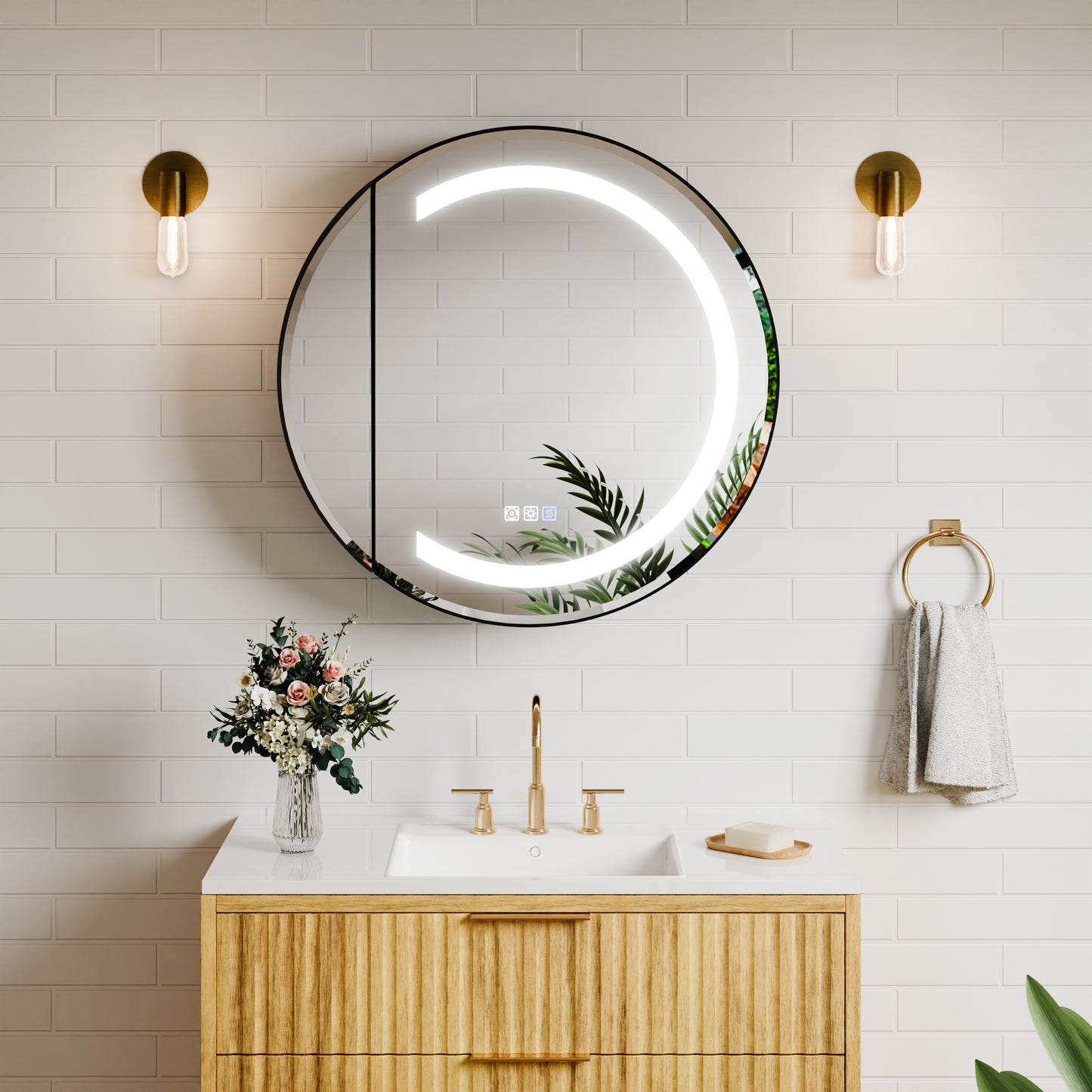 Hola 26" Round LED Medicine Cabinet – Black Frame, Anti-Fog, Dimmable Lighting, Surface Mount - ExBriteUSA