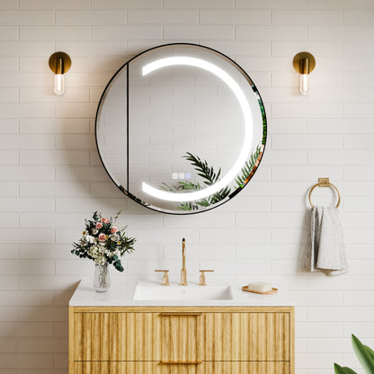Hola 26" Round LED Medicine Cabinet – Black Frame, Anti-Fog, Dimmable Lighting, Surface Mount - ExBriteUSA