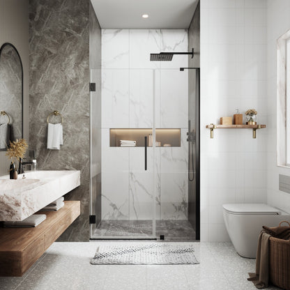 47-48" x 74" Pivot Frameless Shower Door,Matte Black,Easy clean|ExBrite Valor Series