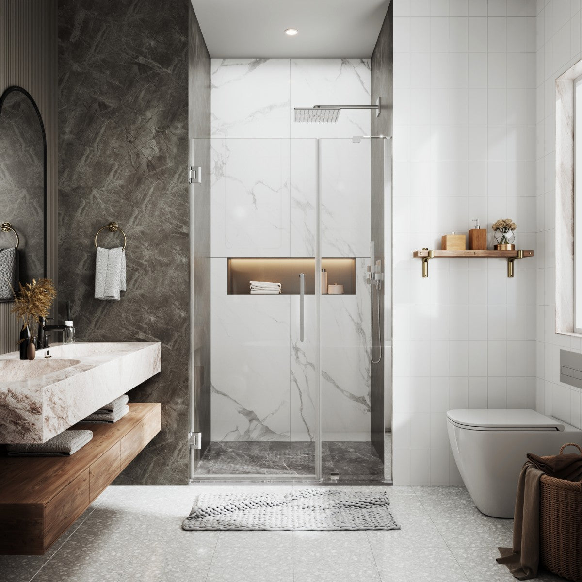 41-42" x 74" Pivot Frameless Shower Door,Chrome,Easy clean|ExBrite Valor Series