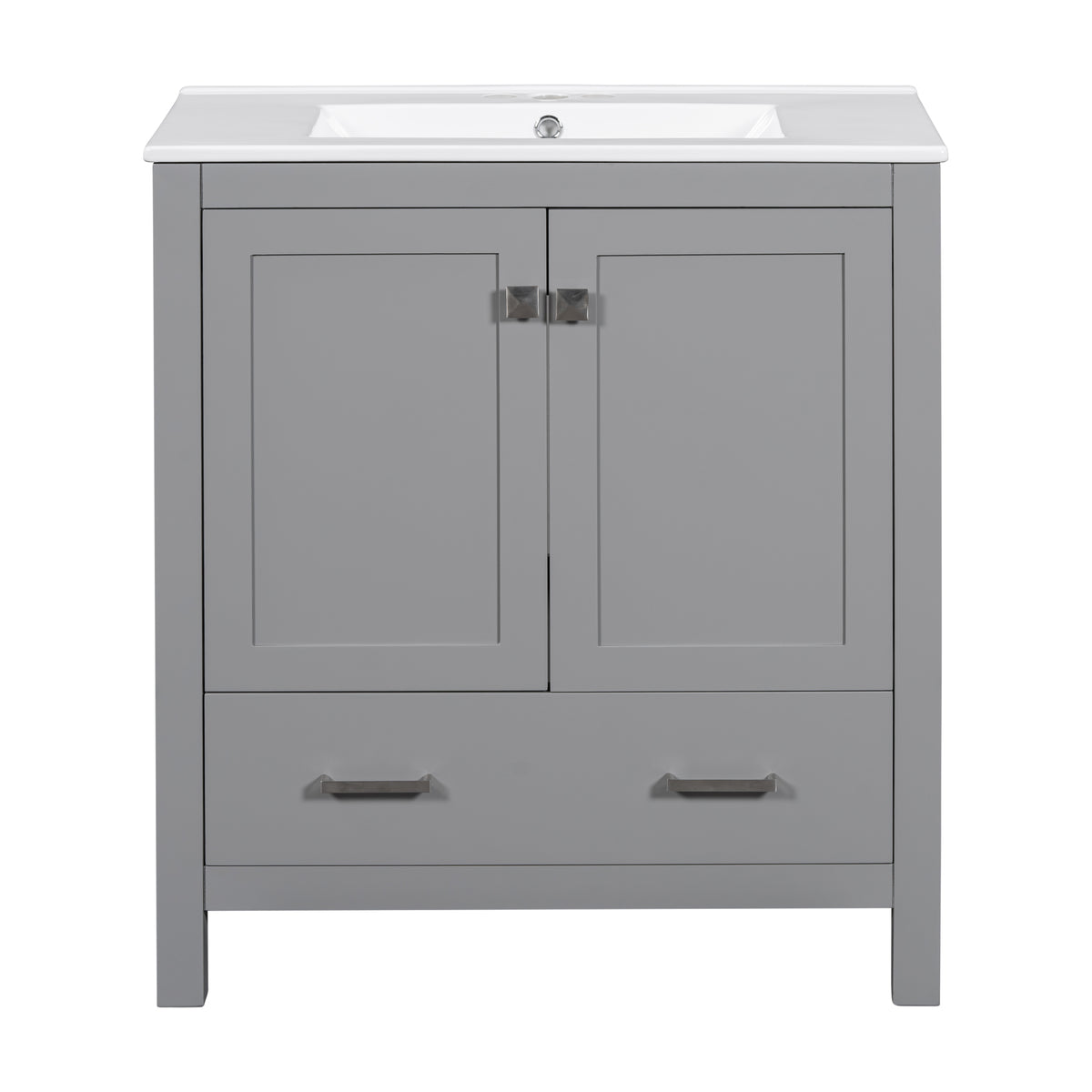 Exbrite 30-Inch Gray Bathroom Vanity with Ceramic Sink and Soft-Close Storage