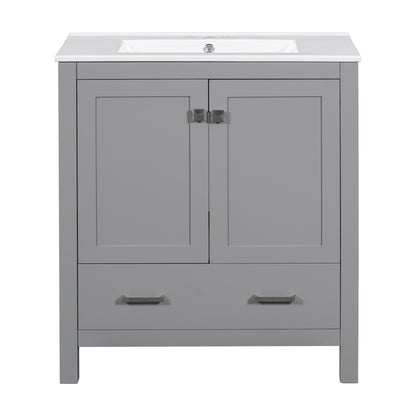 Exbrite 30-Inch Gray Bathroom Vanity with Ceramic Sink and Soft-Close Storage