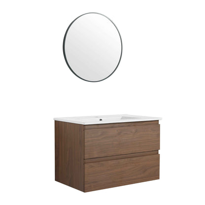 30' Wall-Mounted Bathroom Vanity With Ceramic Sink, KD-Package,2-Soft Close Drawers, KD-Package