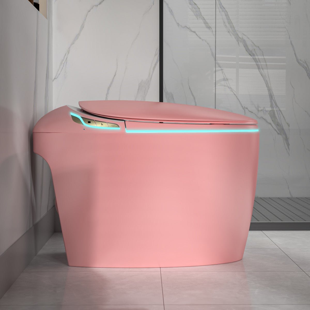 EP Exbrite Pink Bidet Smart Toilet – Intelligent One Piece Bathroom Upgrade with Auto Open/Close Seat, Foot Sensor, LED Display, Night Light, Warm Water & Dryer