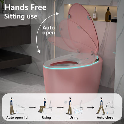 EP Exbrite Pink Bidet Smart Toilet – Intelligent One Piece Bathroom Upgrade with Auto Open/Close Seat, Foot Sensor, LED Display, Night Light, Warm Water & Dryer