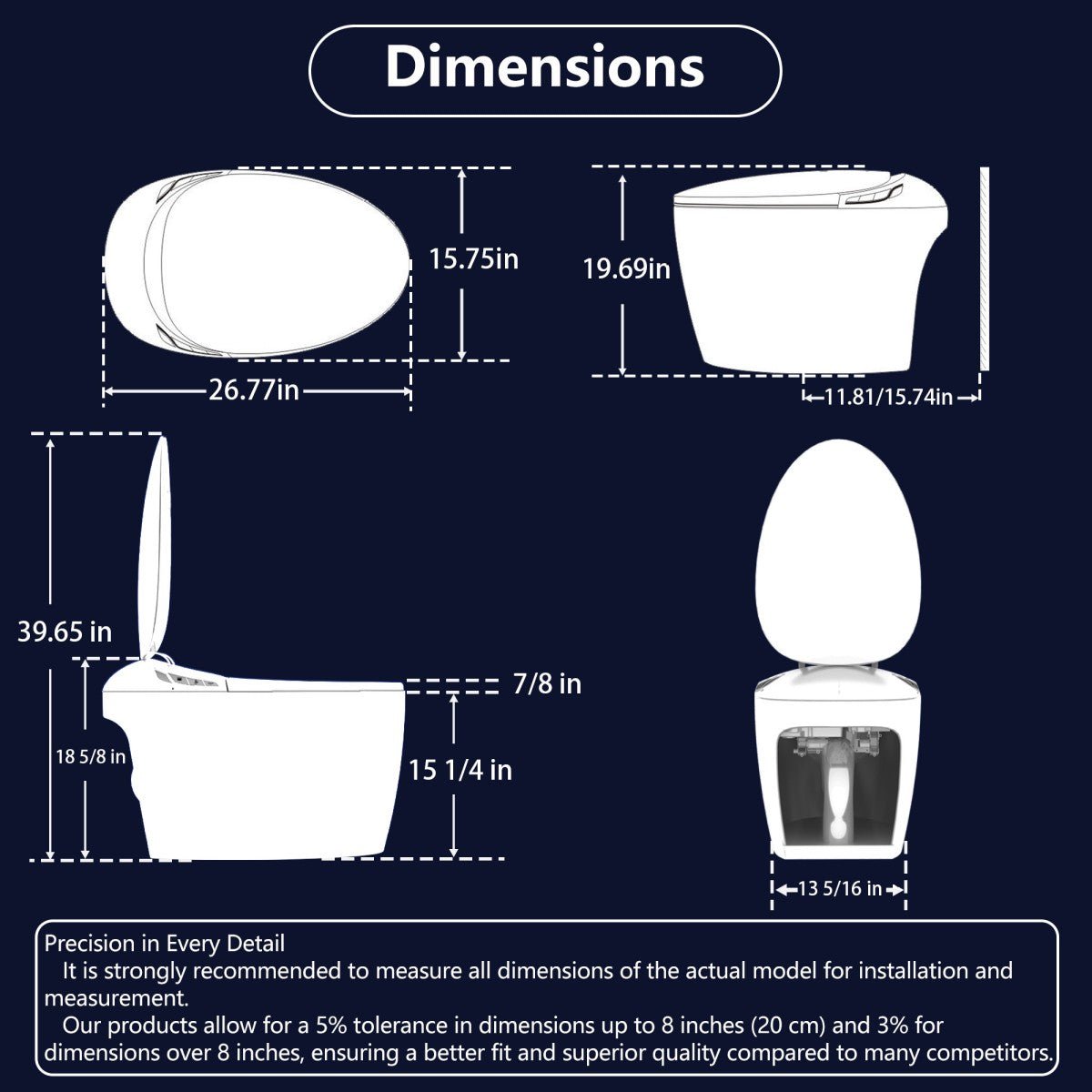 EP Exbrite Unique Smart Toilet with Bidet Built In, Intelligent One Piece Toilet For Modern Bathroom, Auto Open/Close Seat, Foot Sensor, LED Display,Night Light, Warm Water & Dryer,Grey