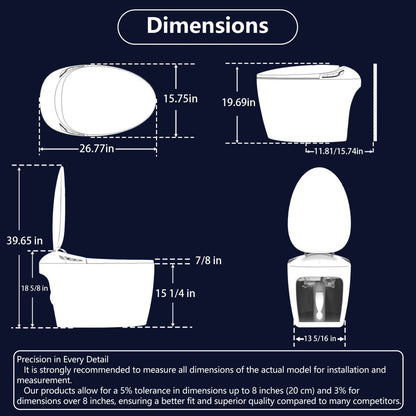 EP Exbrite Unique Smart Toilet with Bidet Built In, Intelligent One Piece Toilet For Modern Bathroom, Auto Open/Close Seat, Foot Sensor, LED Display,Night Light, Warm Water & Dryer, Black