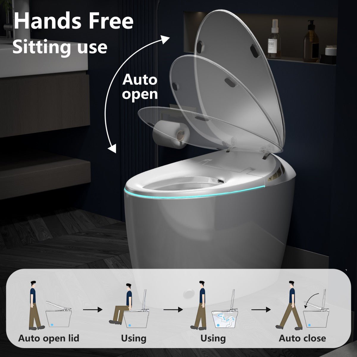 EP Exbrite Unique Smart Toilet with Bidet Built In, Intelligent One Piece Toilet For Modern Bathroom, Auto Open/Close Seat, Foot Sensor, LED Display,Night Light, Warm Water & Dryer,White