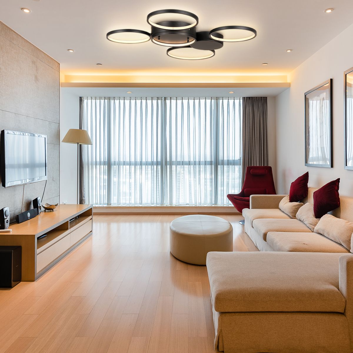 ES - DIY Modern Ceiling Light,27.5” Dimmable LED Chandelier Flush Mount,Lamp Fixture for Living Room Dining Room Bedroom