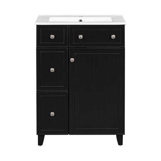 Exbrite 24-Inch Black Bathroom Vanity with Ceramic Sink and Soft-Close Storage