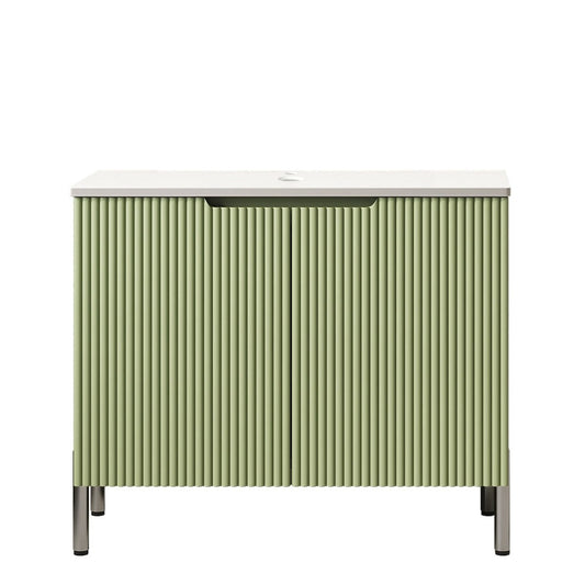 Exbrite 30" Freestanding Carrara White Artificial Stone Countertop and Green Cabinet with Two Doors, NO Basin, NO Faucet and Sink Cover|TURIO