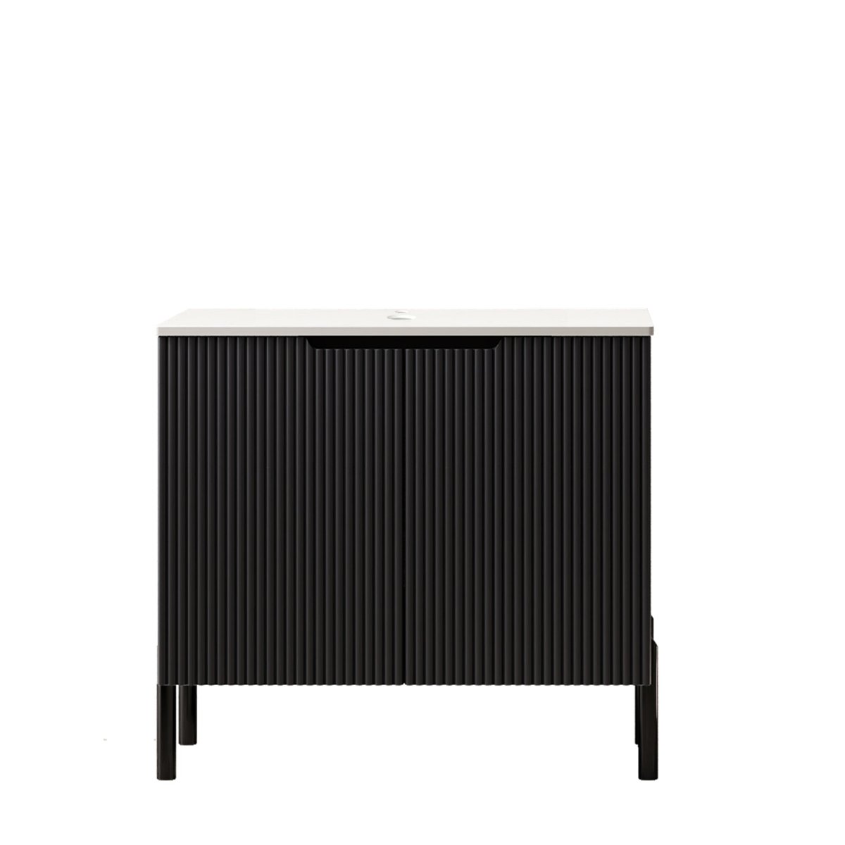 Exbrite 30" Freestanding Carrara White Sintered Stone Countertop and Black Plywood Cabinet with Two Doors, Basin, faucet, and sink cover not included|TURIO