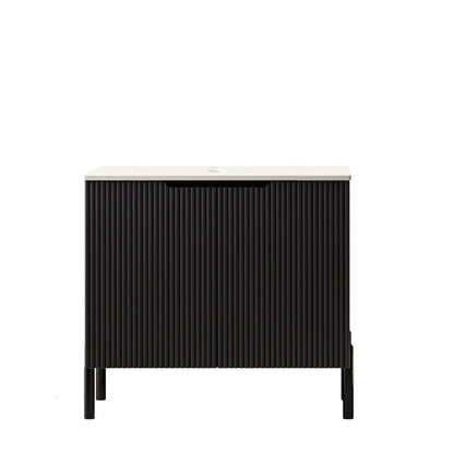 Exbrite 30" Freestanding Carrara White Sintered Stone Countertop and Black Plywood Cabinet with Two Doors, Basin, faucet, and sink cover not included|TURIO