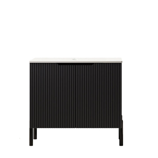 Exbrite 30" Freestanding Carrara White Sintered Stone Countertop and Black Plywood Cabinet with Two Doors, NO Basin, NO Faucet and Sink Cover|TURIO