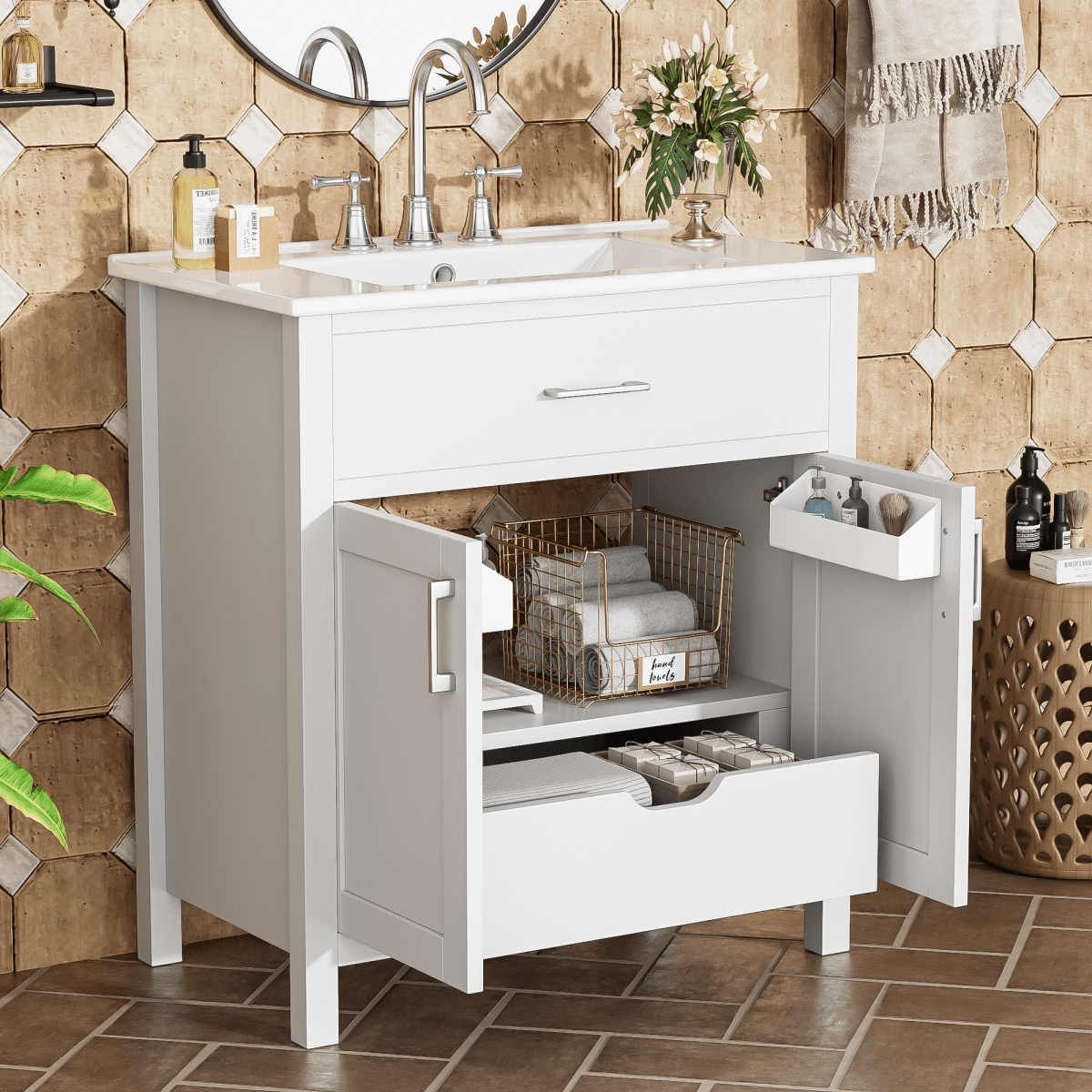 Exbrite 30-Inch  Bathroom Vanity with Ceramic Sink and Ample Storage