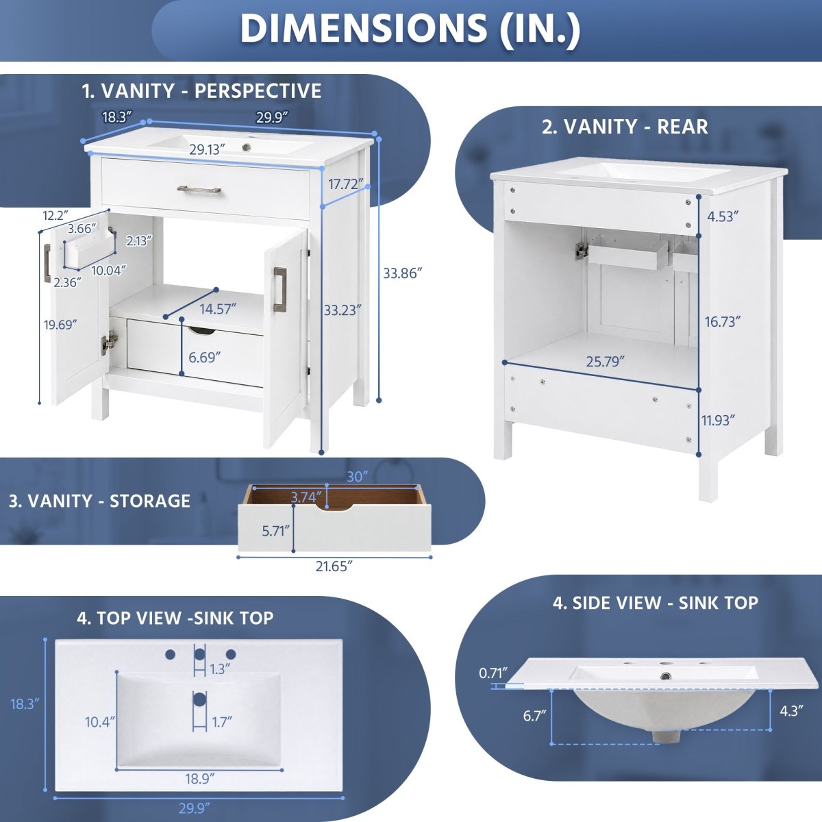 Exbrite 30-Inch  Bathroom Vanity with Ceramic Sink and Ample Storage