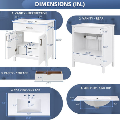 Exbrite 30-Inch  Bathroom Vanity with Ceramic Sink and Ample Storage
