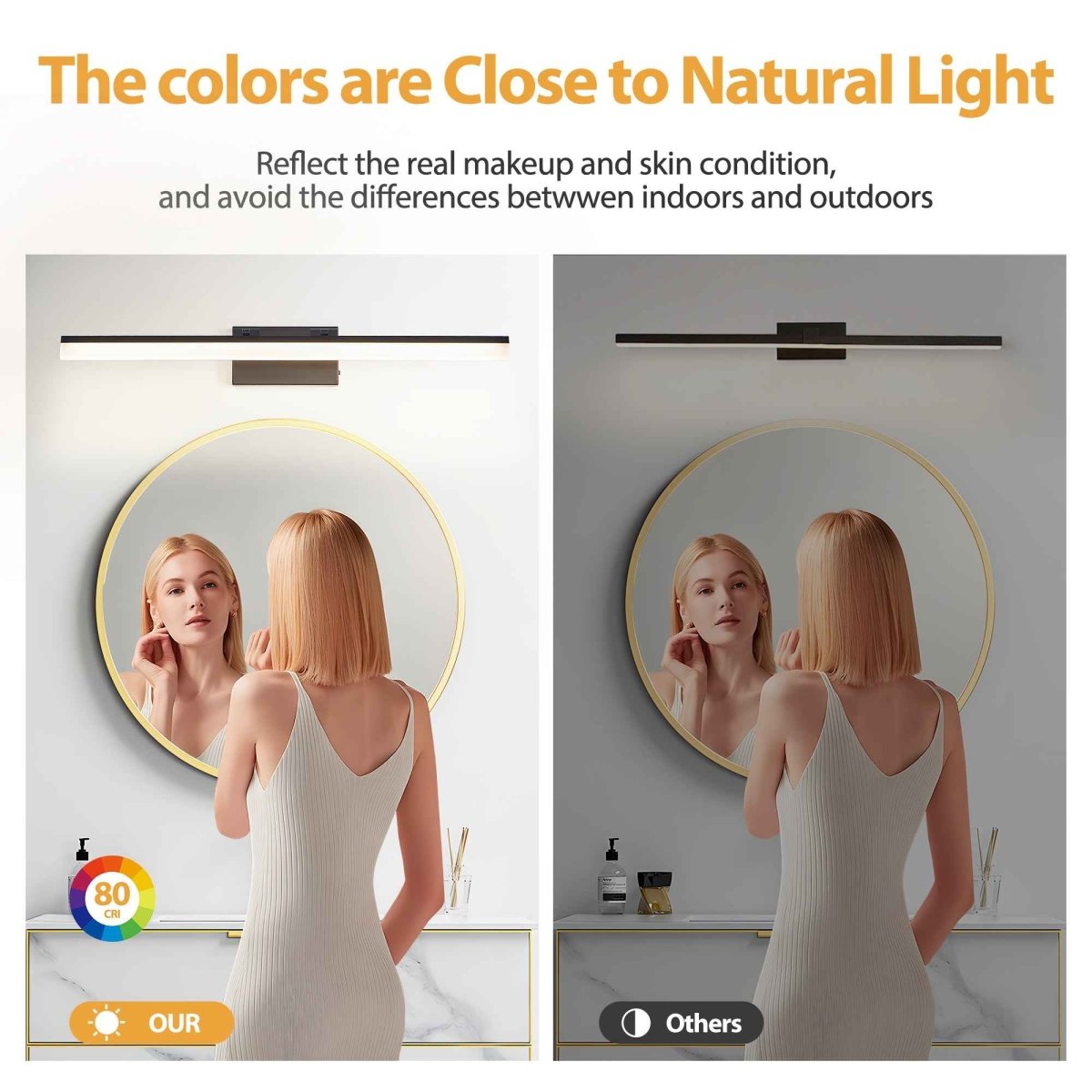 Exbrite 32 Inch Modern LED Bathroom Vanity Light – Sleek Black Metal Wall Light for Mirror, Dressing Room or Sink Area