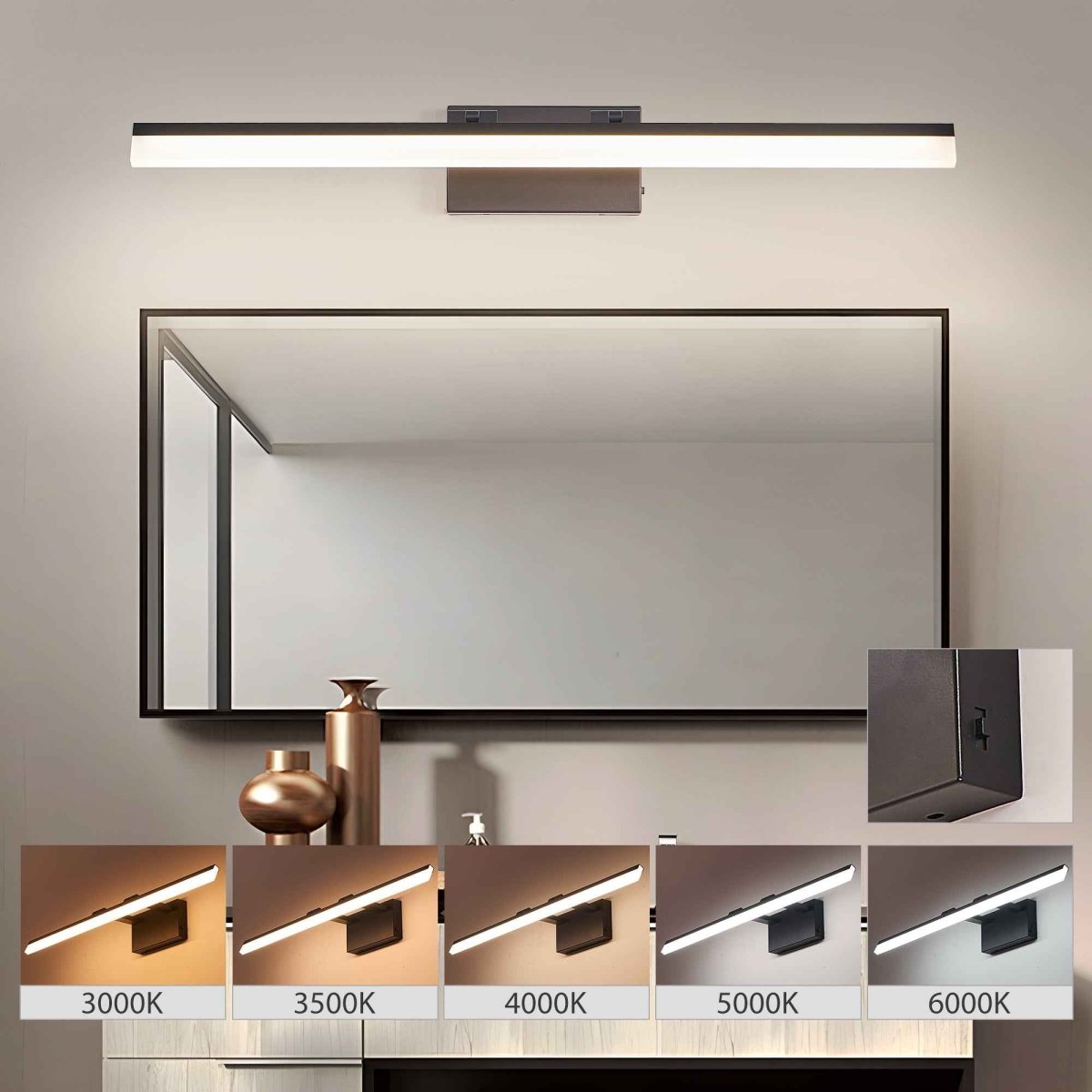 Exbrite 32 Inch Modern LED Bathroom Vanity Light – Sleek Black Metal Wall Light for Mirror, Dressing Room or Sink Area