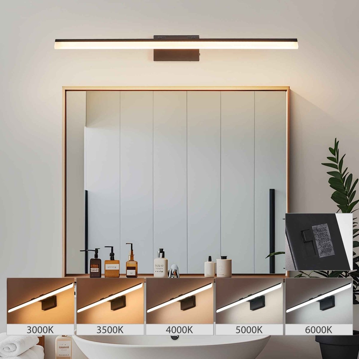 Exbrite 39 Inch Modern LED Bathroom Vanity Light – Sleek Black Metal Wall Light for Mirror, Dressing Room or Sink Area