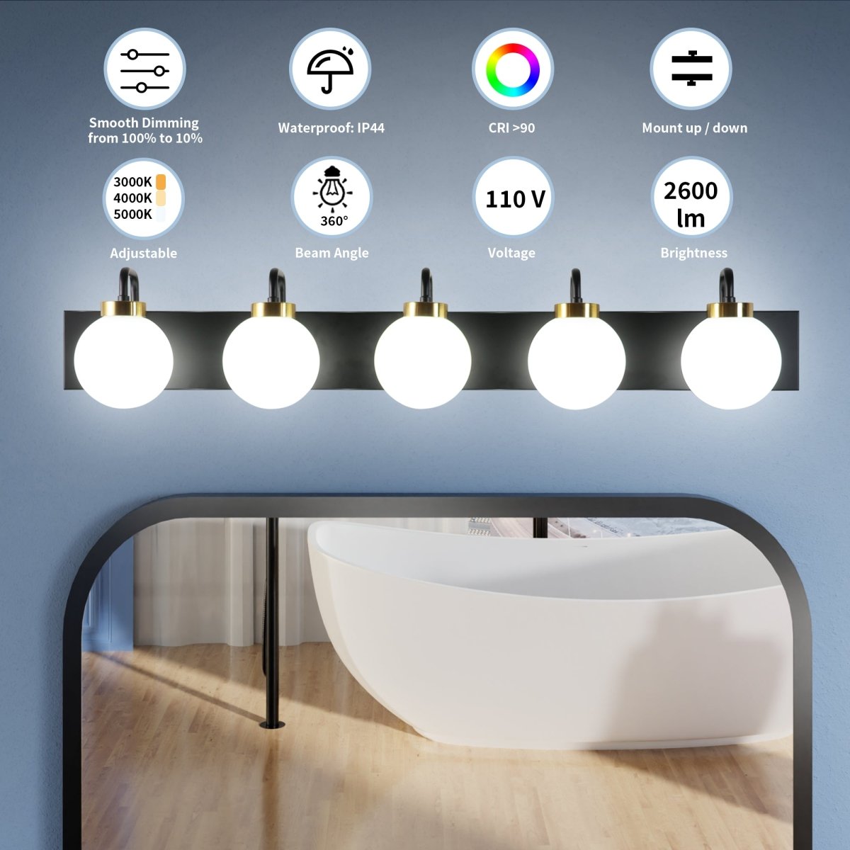 ExBrite 40" 5 - Light LED Vanity Light with Dimmable Switch & Tri - Color Temperature