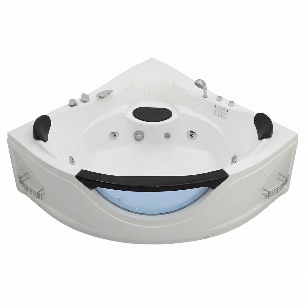 Exbrite 59" Corner Whirlpool Bathtub for 2 Person, Luxury Jetted Spa Tub with 6 Hydro Massage Jets, Chromatherapy LED Lights & Pneumatic adjust system, UL Certified water pump,UPC Certified drainer