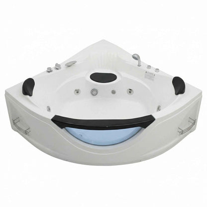 Exbrite 59" Corner Whirlpool Bathtub for 2 Person, Luxury Jetted Spa Tub with 6 Hydro Massage Jets, Chromatherapy LED Lights & Pneumatic adjust system, UL Certified water pump,UPC Certified drainer