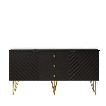 Exbrite 60" Freestanding Black Plywood Cabinet with 3 Drawers and 2 Doors, Black Sintered Stone Top, NO Basin, NO Faucet and Sink Cover|GEMA