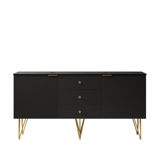 Exbrite 60" Freestanding Black Plywood Cabinet with 3 Drawers and 2 Doors, Black Sintered Stone Top, NO Basin, NO Faucet and Sink Cover|GEMA